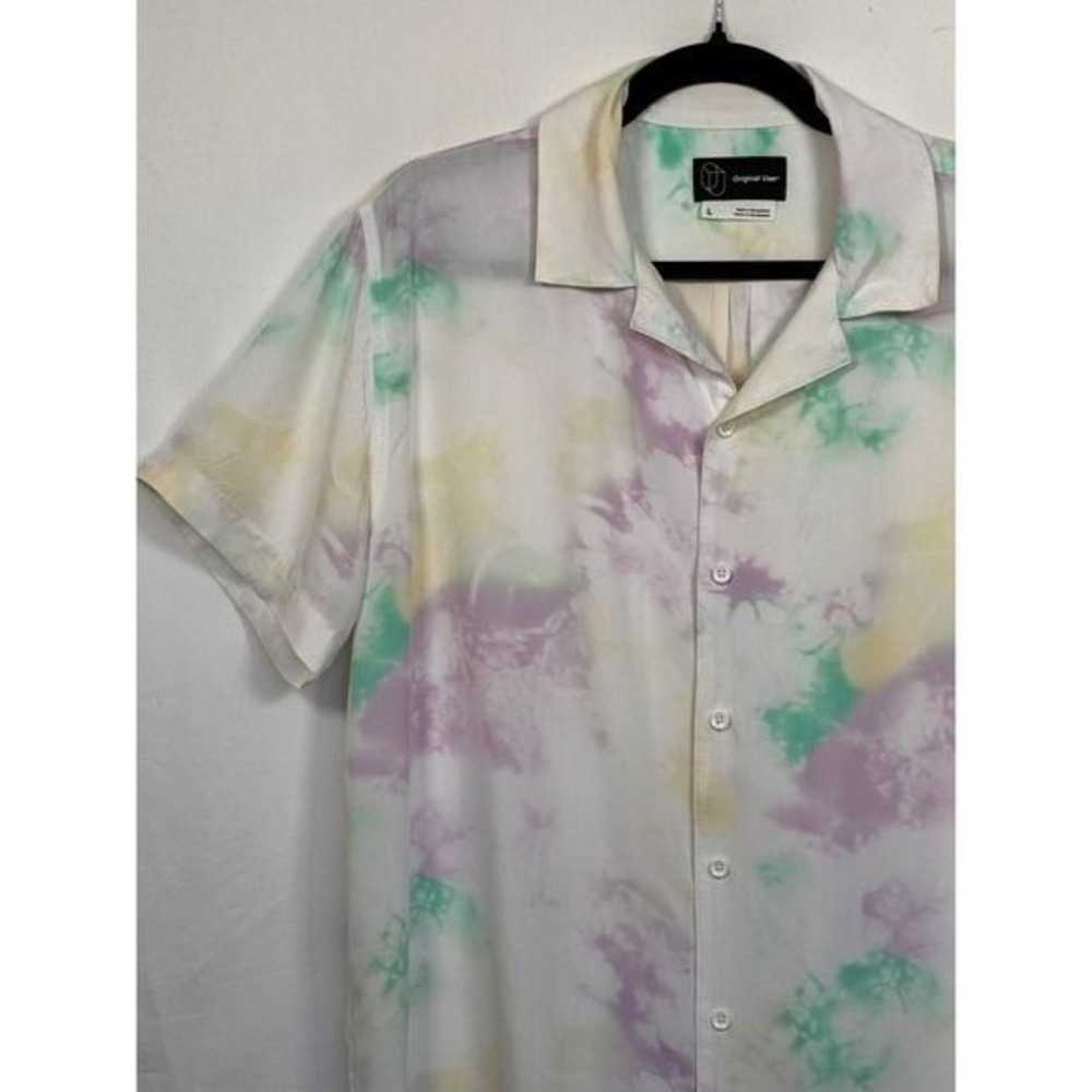 Streetwear Festival Original Use White Purple Green Tie Dye Button Down Mens L